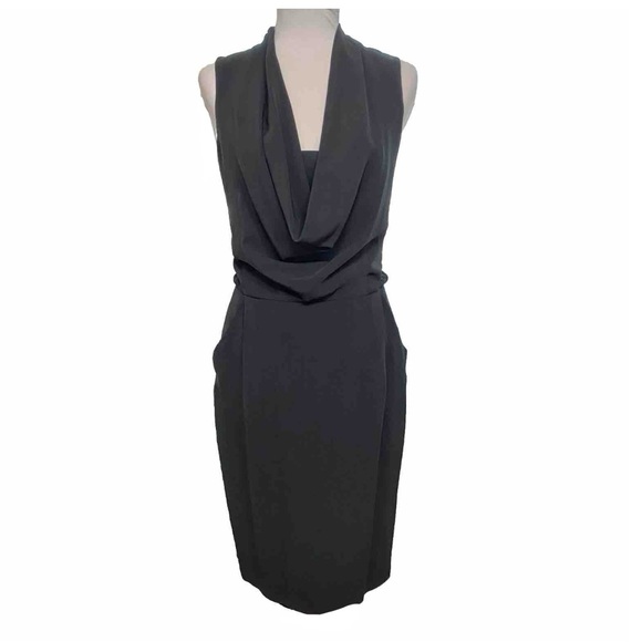 LAFAYETTE 148 NEW YORK black cowl neck sleeveless back button up midi dress - Picture 3 of 11